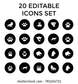 Cat icons. set of 20 editable filled cat icons such as animal paw, panther, lion, mouse toy. best quality cat elements in trendy style.