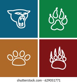 Cat icons set. set of 4 cat outline icons such as animal paw, panther