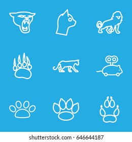 Cat icons set. set of 9 cat outline icons such as animal paw, panther, lion, mouse toy, paw