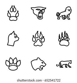 Cat icons set. set of 9 cat outline icons such as animal paw, panther, lion, paw