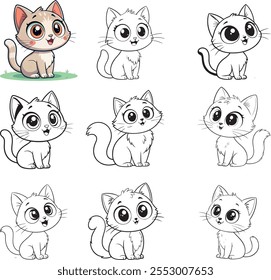 Iconos de gato establecidos en estilo de relleno. Ilustración vectorial de diseño de gatos negros