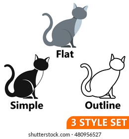 Cat icons set in flat, simple and outline style isolated on white background. Pets symbol vector illustration