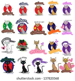 Cat Icons - Set - Isolated On White Background - Vector Illustration, Graphic Design Editable For Your Design. Cat Logo 