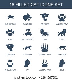 cat icons. Trendy 16 cat icons. Contain icons such as mouse toy, panther, animal paw, paw, lion. cat icon for web and mobile.