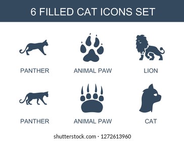 cat icons. Trendy 6 cat icons. Contain icons such as panther, animal paw, lion. cat icon for web and mobile.