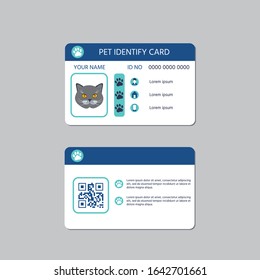 Cat  Id Card Design.Vector Illustration Template. Scanning Qr Code On A Card