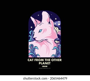 cat illustration from another planet for t shirt design