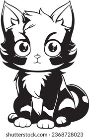 Cat illustration for colouring books. Cute cartoon black and white cat with big eyes for colouring. Furry Cat simple vector. Mammal. Animal. Coloring book vector
