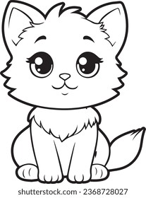 Cat illustration for colouring books. Cute cartoon black and white cat with big eyes for colouring. Furry Cat simple vector. Mammal. Animal. Coloring book vector
