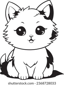 Cat illustration for colouring books. Cute cartoon black and white cat with big eyes for colouring. Furry Cat simple vector. Mammal. Animal. Coloring book vector
