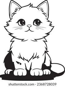 Ilustración de un gato para colorear libros. Dibujo lindo gato blanco y negro con ojos grandes para colorear. Furry Cat simple vector. Mammal. Animal. Vector de libro de coloreado
