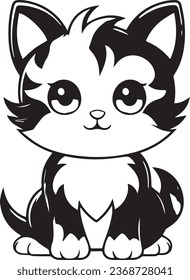 Cat illustration for colouring books. Cute cartoon black and white cat with big eyes for colouring. Furry Cat simple vector. Mammal. Animal. Coloring book vector

