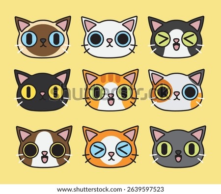 Cat illustration, cute cat face collection, cat cartoon vector, cat illustration