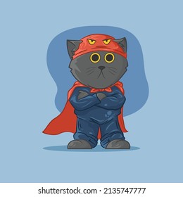 Cat illustration Cute gray cat in superhero outfit