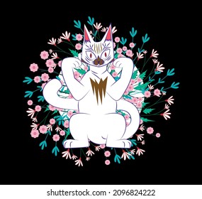 cat illustration design for sukajan is mean japan traditional cloth or t-shirt with digital hand drawn Embroidery women T-shirts Summer Casual Short Sleeve Hip Hop T Shirt Streetwear