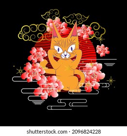 cat illustration design for sukajan is mean japan traditional cloth or t-shirt with digital hand drawn Embroidery women T-shirts Summer Casual Short Sleeve Hip Hop T Shirt Streetwear
