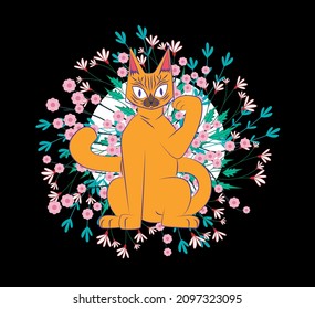 cat illustration design for sukajan is mean japan traditional cloth or t-shirt with digital hand drawn Embroidery women T-shirts Summer Casual Short Sleeve Hip Hop T Shirt Streetwear