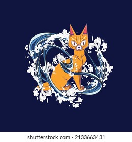 cat illustration design for sukajan is mean japan traditional cloth or t-shirt with digital hand drawn Embroidery women T-shirts Summer Casual Short Sleeve Hip Hop T Shirt Streetwear