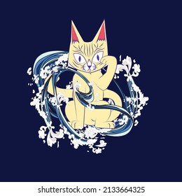 cat illustration design for sukajan is mean japan traditional cloth or t-shirt with digital hand drawn Embroidery women T-shirts Summer Casual Short Sleeve Hip Hop T Shirt Streetwear