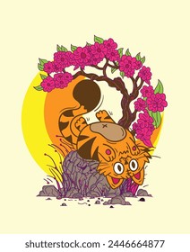 cat illustration design for sukajan is mean japan traditional cloth or t-shirt with digital hand drawn Embroidery Men T-shirts Summer Casual Short Sleeve Hip Hop T Shirt Streetwear