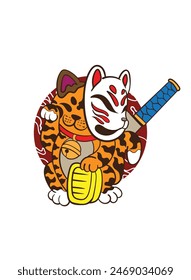 cat illustration design for sukajan is mean japan traditional cloth or t-shirt with digital hand drawn Embroidery Men T-shirts Summer Casual Short Sleeve Hip Hop T Shirt Streetwear