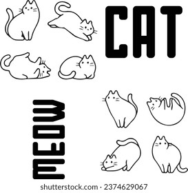 Cat Illustration, Cat with Different Poses, Meow Illustration