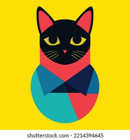 Cat illustration icon for logo design. Abstract colorful art of cute kittens in  green background.