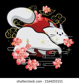 cat illustration with japanese style