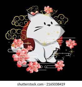 cat illustration with japanese style