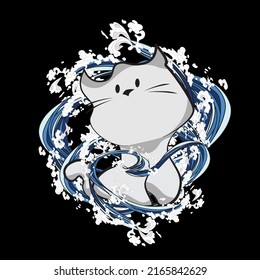 cat illustration with japanese style