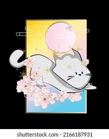 cat illustration with japanese style