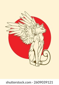 cat illustration with japanese style background