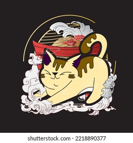 cat illustration with japanese style for kaijune event, notebook, logo