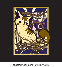 cat illustration with japanese style for kaijune event, notebook, logo