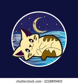 cat illustration with japanese style for kaijune event, notebook, logo