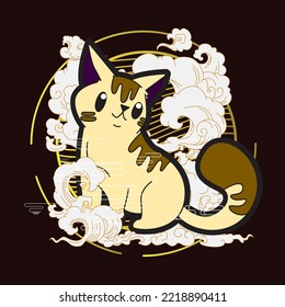 cat illustration with japanese style for kaijune event, notebook, logo