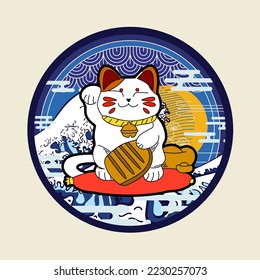 cat illustration with japanese style for kaijune event, notebook, logo