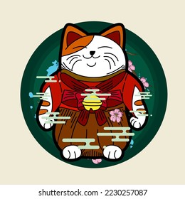 cat illustration with japanese style for kaijune event, notebook, logo