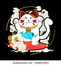 cat illustration with japanese style for kaijune event, notebook, logo