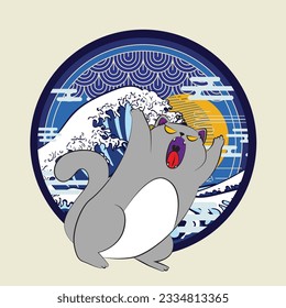 cat illustration with japanese style for kaijune event, notebook, logo