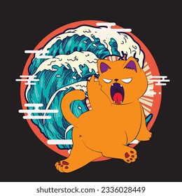 cat illustration with japanese style for kaijune event, notebook, logo