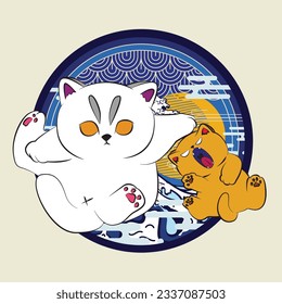 cat illustration with japanese style for kaijune event, notebook, logo