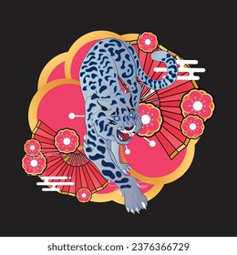 cat illustration with japanese style for kaijune event, notebook, logo