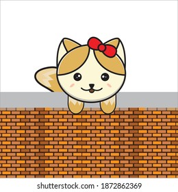 ilustración de gato en la pared en ilustración de diseño plano vector eps 10