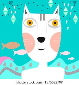 Cat illustration, sitting in the forest