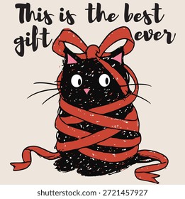 Cat illustration with  slogan. Vector graphic design for t-shirt. Cute animal drawing
