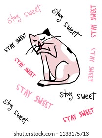 cat illustration and slogans print. vector design.