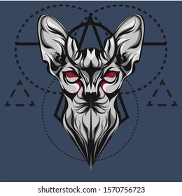 Cat illustration, tattoo and modern vector shirt design