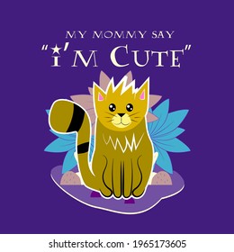 cat, illustration with text i'm cute for kids background