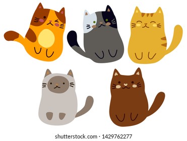 Cat illustration. Vector cute cat doodle style. different breeds of cats